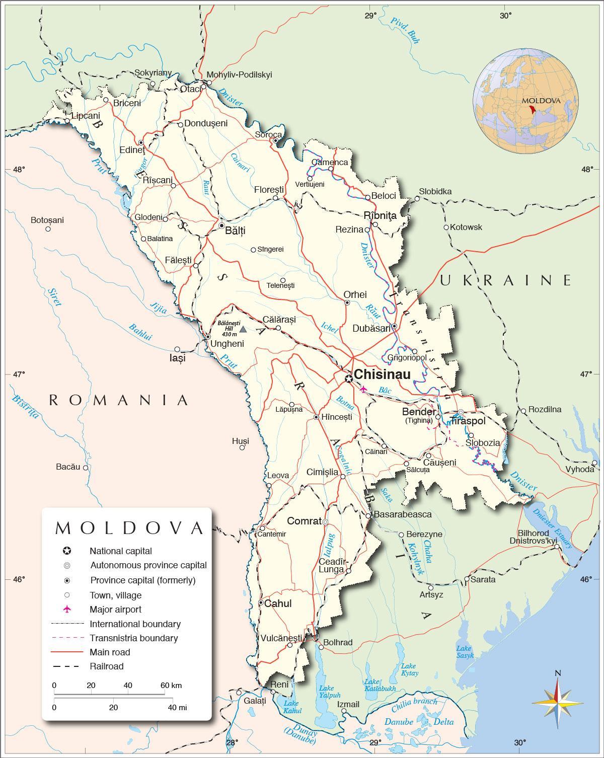 Kort over republikken Moldova
